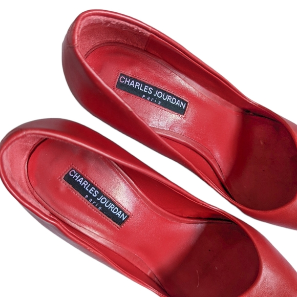 CHARLES JOURDAN PARIS Red Fairy Pointy Toe Leather Stiletto Pumps Size 8 - Picture 4 of 14